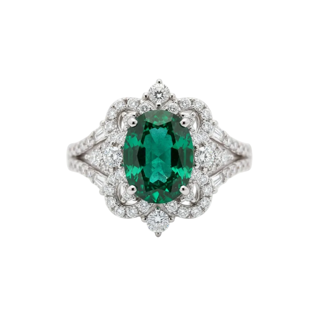Emerald and VVS D Color Diamond Ring